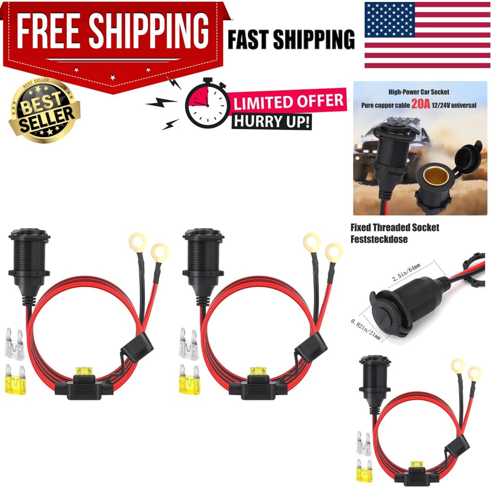 4FT 12V/24V Fixed Thread Cigarette Lighter Socket Extension Cable with Perfor...