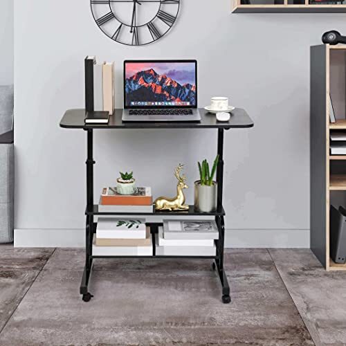 Adjustable Height Mobile Computer Desk for Small Space Rolling Writing Black