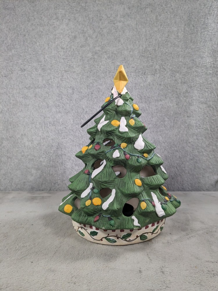New Creative Ceramic Christmas Tree Candle Holder 9" Snowy Tree Winter Decor