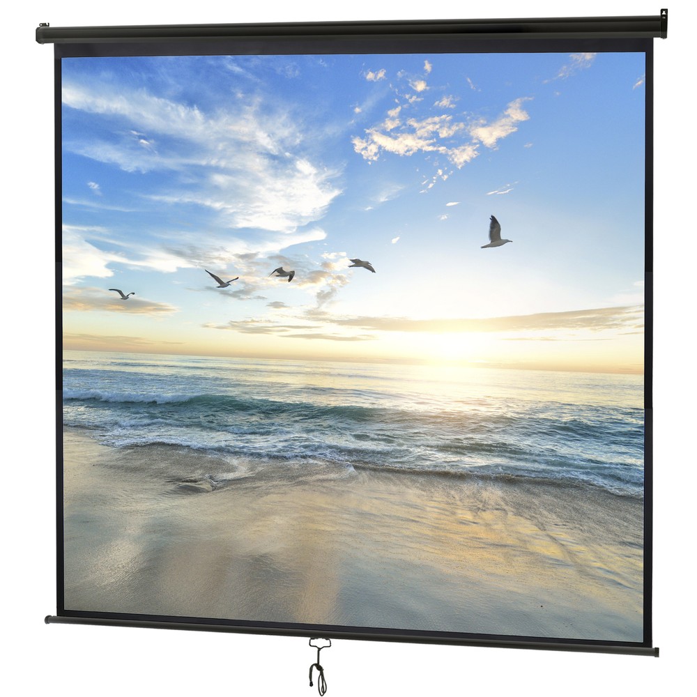 120'' Projection Screen 1:1 HD 4K Manual Pull Down Projector Screen Home Black