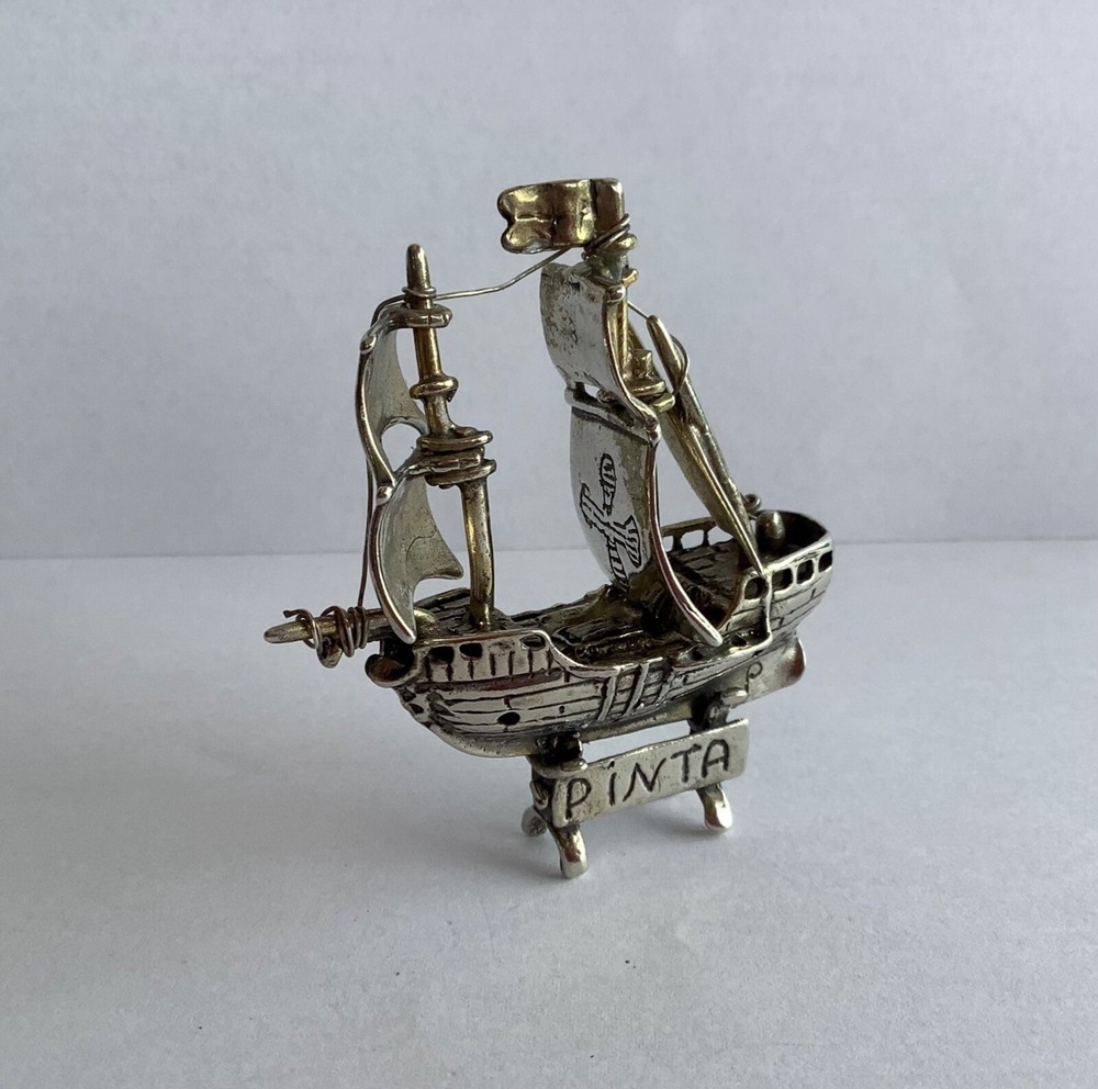VINTAGE CONTINENTAL SOLID SILVER MINIATURE GALLON SHIP PINTA