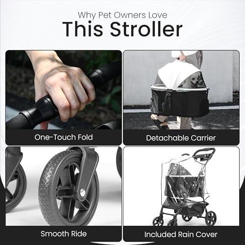 3-in-1 Folding Pet Stroller with Detachable Carrier – Lightweight Foldable