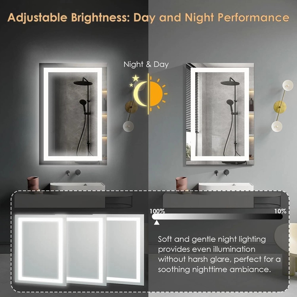 Modern Rectangular LED Vanity Mirror - 16x24, Waterproof & Memory Function