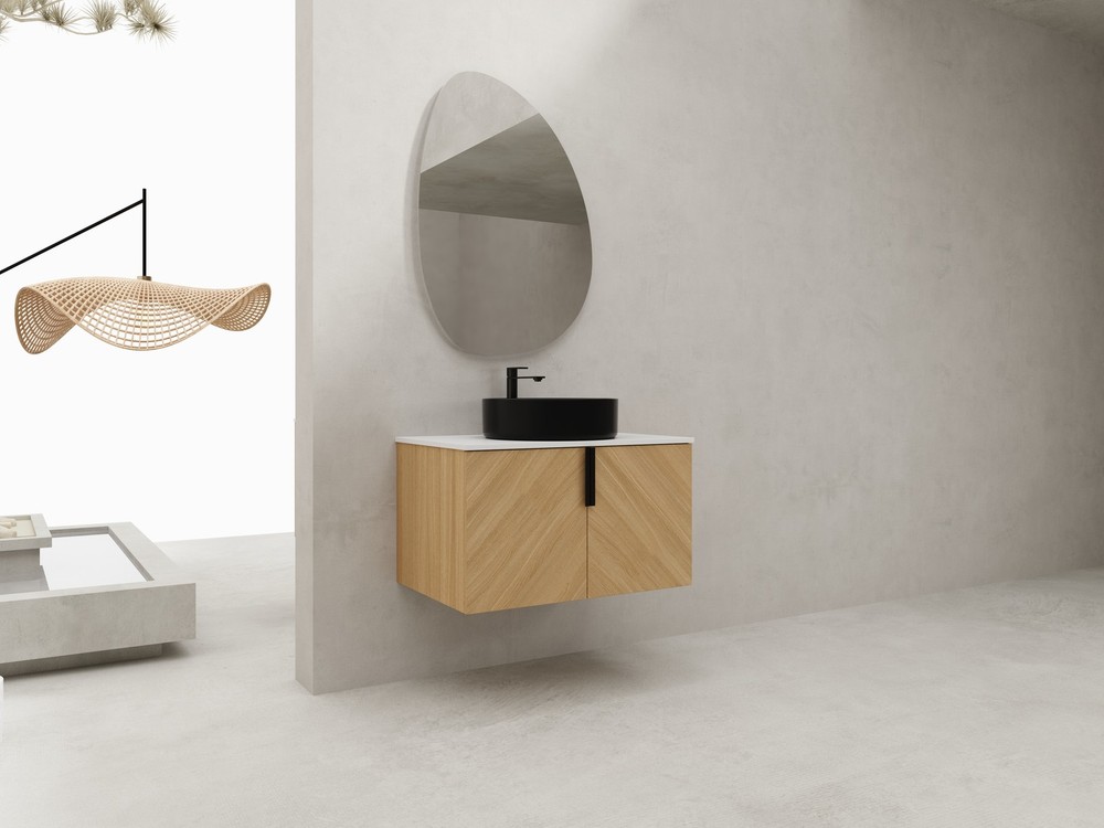 30" Floating Bathroom Vanity Cabinet W/ Ceramic Sink Combo Artificial Stone Slab