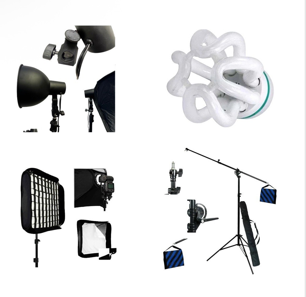 Bundle: Boom Stand + Softbox + CFL Bulb + Continuous Light Kit for Studio.