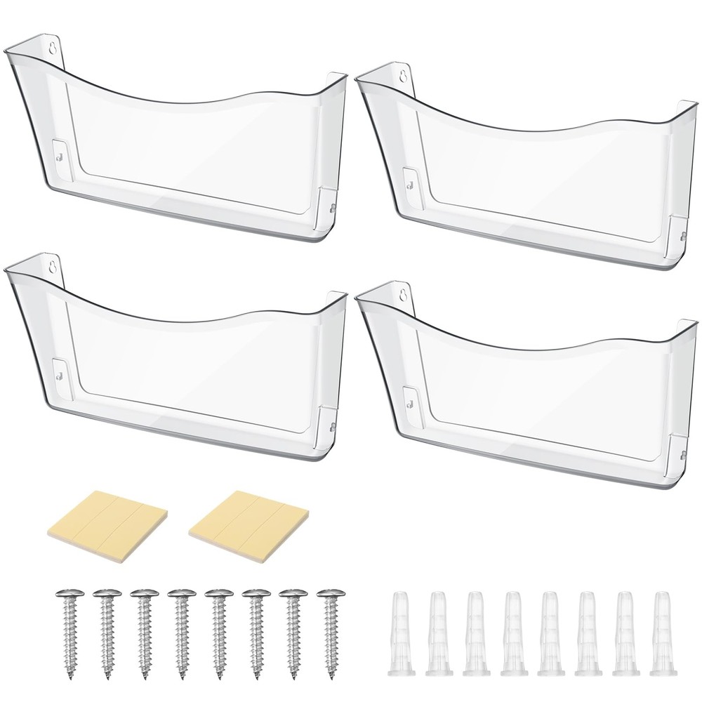 Jetec Acrylic Wall File Organizer Clear Single Pocket Wall Mount File Holder Set