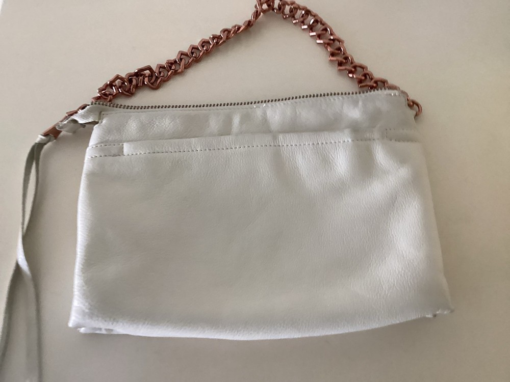 Aimee Kestenberg Cream Leather Copper Chain Strap Shoulder Bag