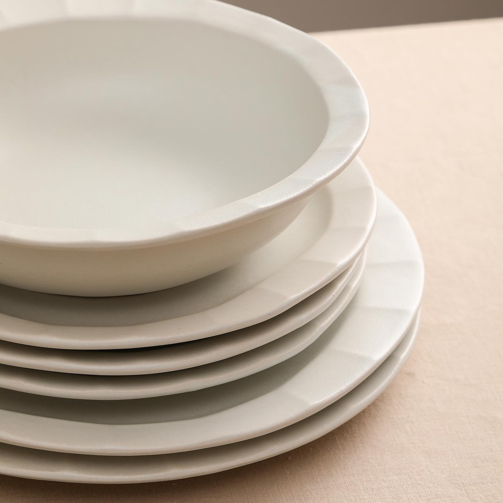Oasis 12-Piece Dinnerware Set Stoneware, Dishwasher and Microwave Safe Plates...