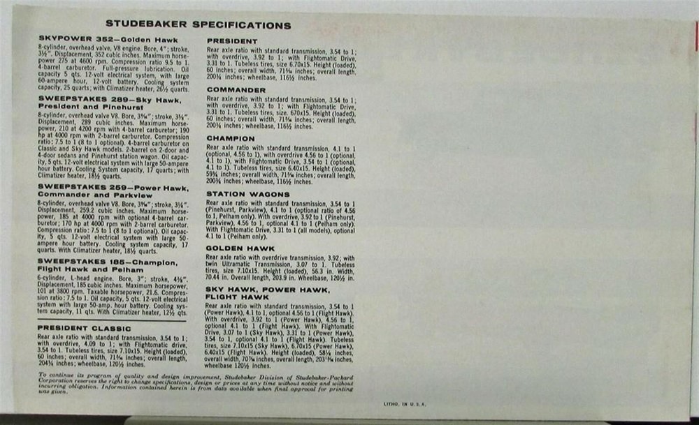 1956 Studebaker Sales Folder Poster Hawk Wagon President Commander Champion