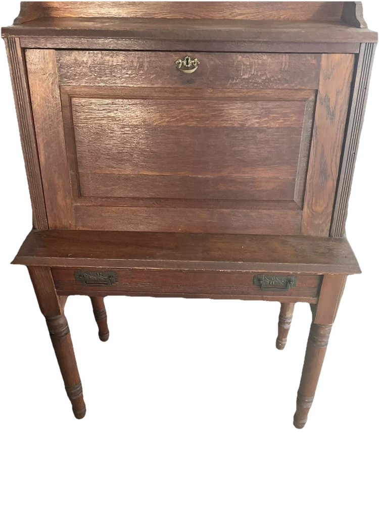 Antique Eastlake 19th Century Solid Oak Drop Front Plantation Desk