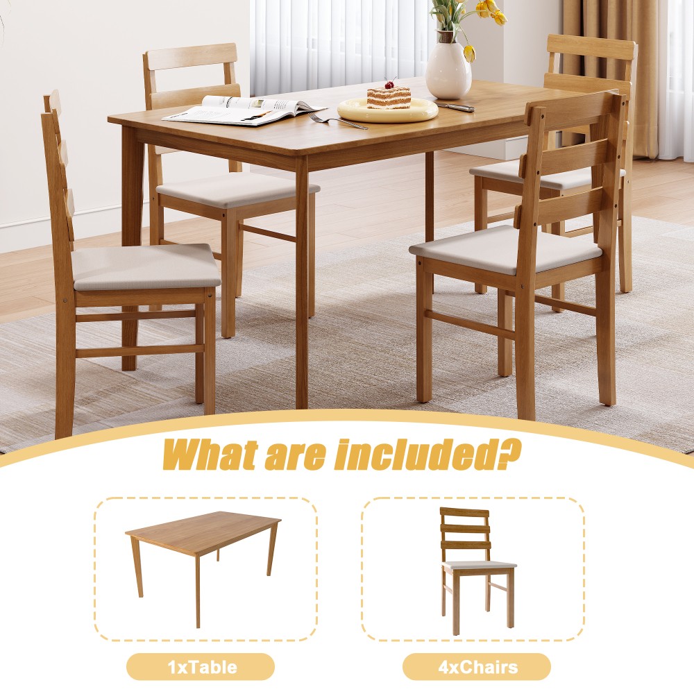 Solid Wood Dining Table And Chair Set Table and Chair Set 1 Table 4 Back