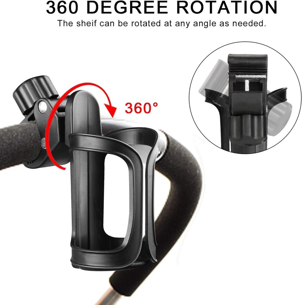 Secure 360° Rotating Cup Holder for Strollers, Bikes & More - Easy Install