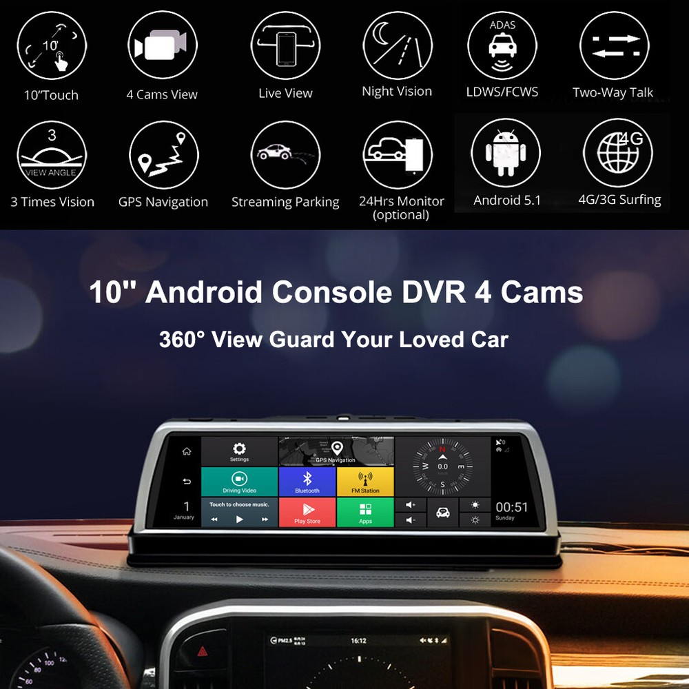 Newest dash camera dashboard Android car DVR camera driving recorder 4 cameras