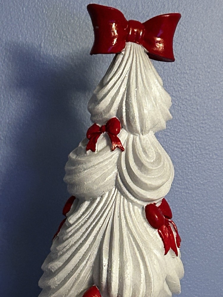 BELLA LUX White & Red Bow Christmas Tree Décor – 16”