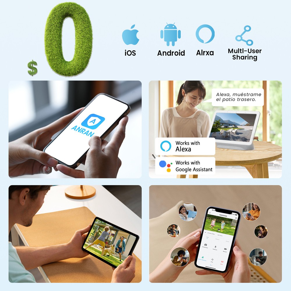 ANRAN Solar-Powered PTZ Wireless Security Camera with Solar Panel 2K Outdoor Use