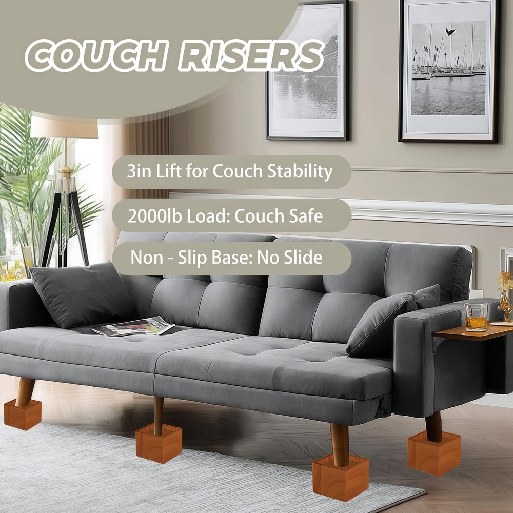 3-Inch Solid Pine Furniture Risers – 2000LBS Capacity, Tool-Install, Natural ...