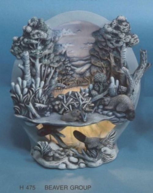 Beaver Group River Scene w/ light kit  ceramic bisque