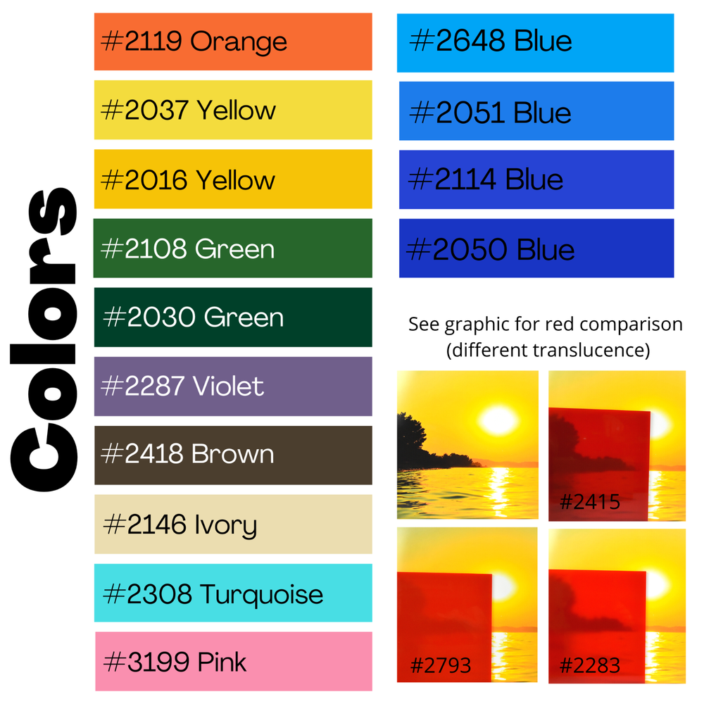 1/8" Solid Colored Acrylic Plexiglass Plastic Sheet, Choose Size and Color