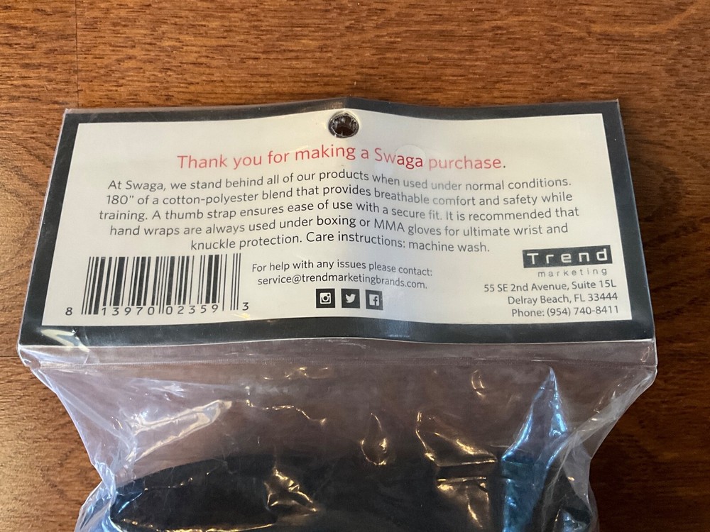 Swaga Boxing & Training Handwraps Cotton / Polyester Blend 180” Black 2 wraps