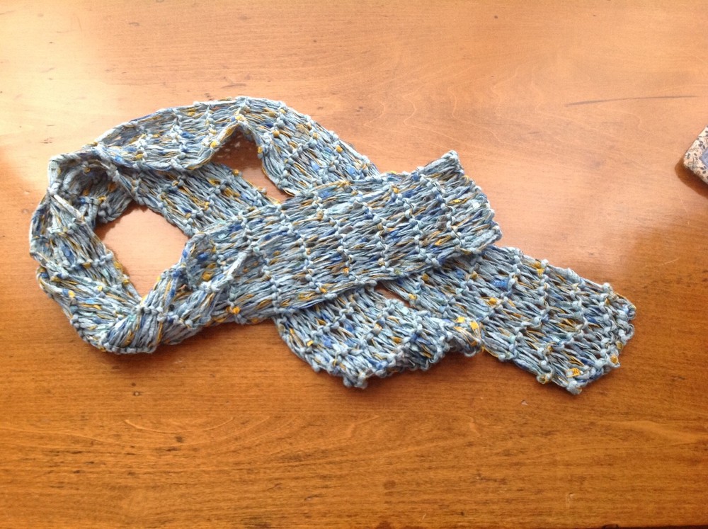 HANDMADE BLUE AND GOLD CROCHET SCARF