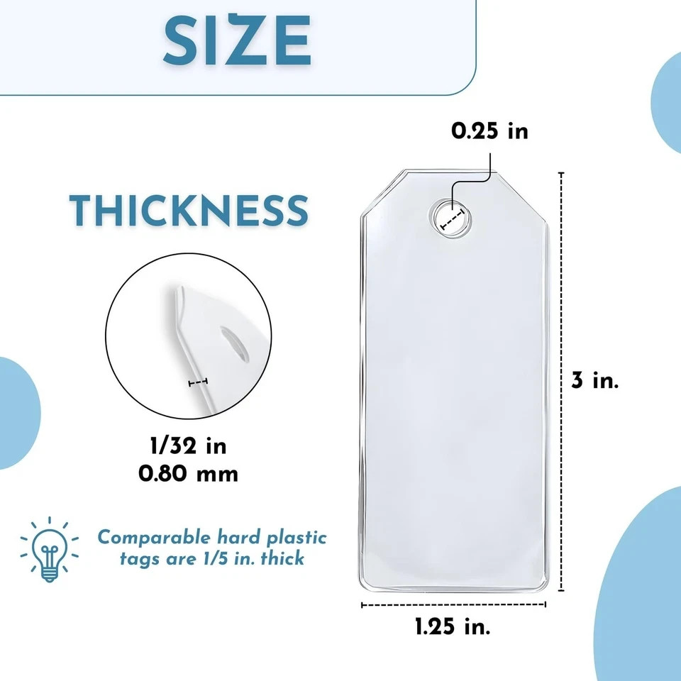 Flex Tag, 100 Pack, Clear Flexible Key Tags, Reusable Key Labels, Ultra Thin ...