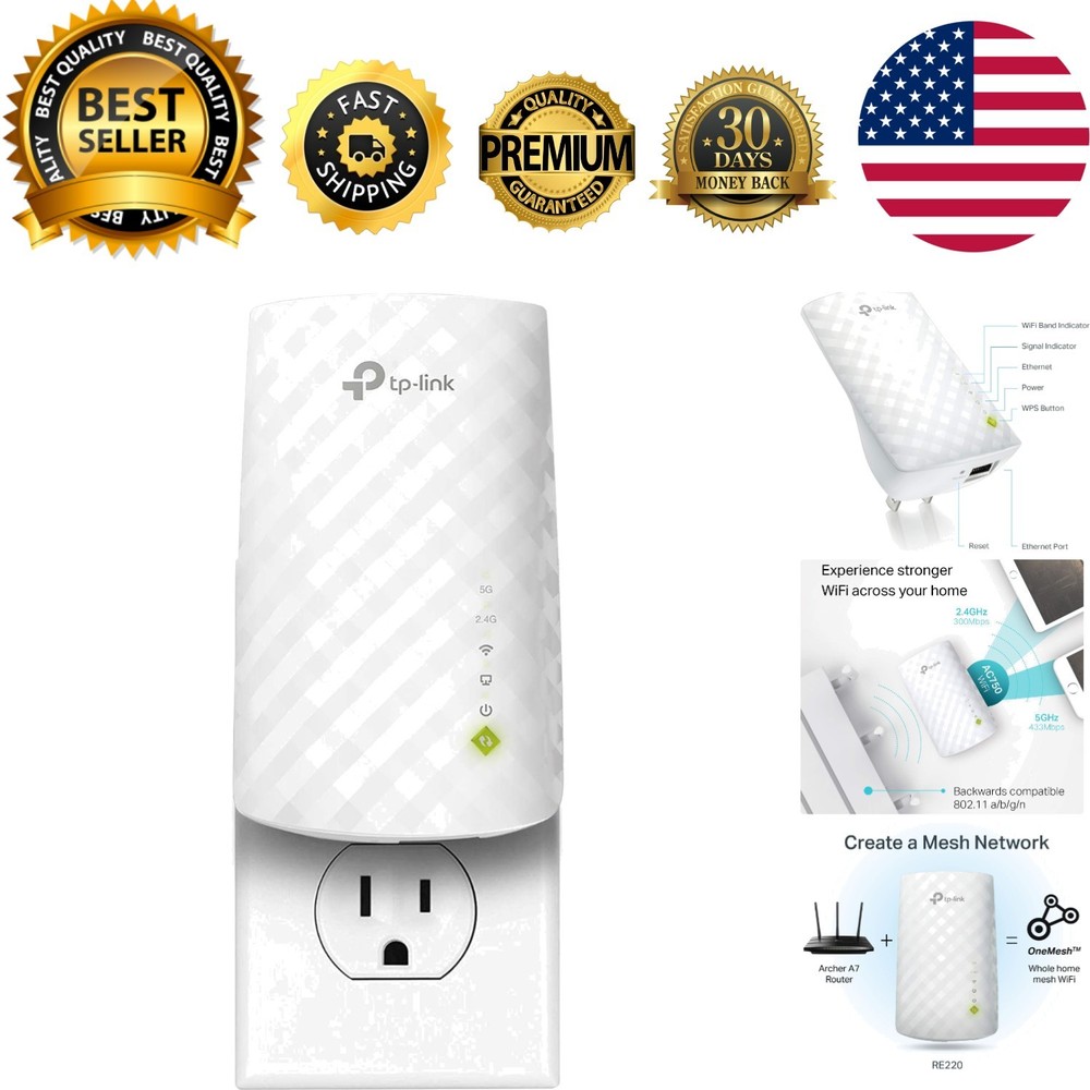 High-Speed AC750 WiFi Range Extender with Gigabit Ethernet for Smart Devices