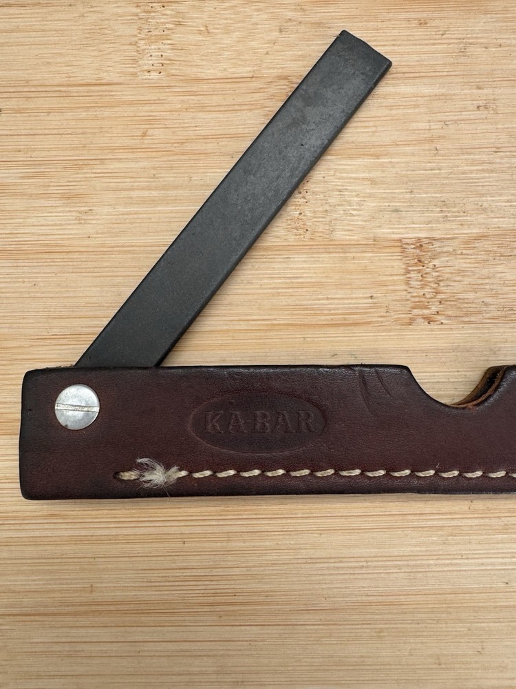 Vintage Ka-bar 5" Knife Sharpener W/ Chisel Tip & Leather Sheath