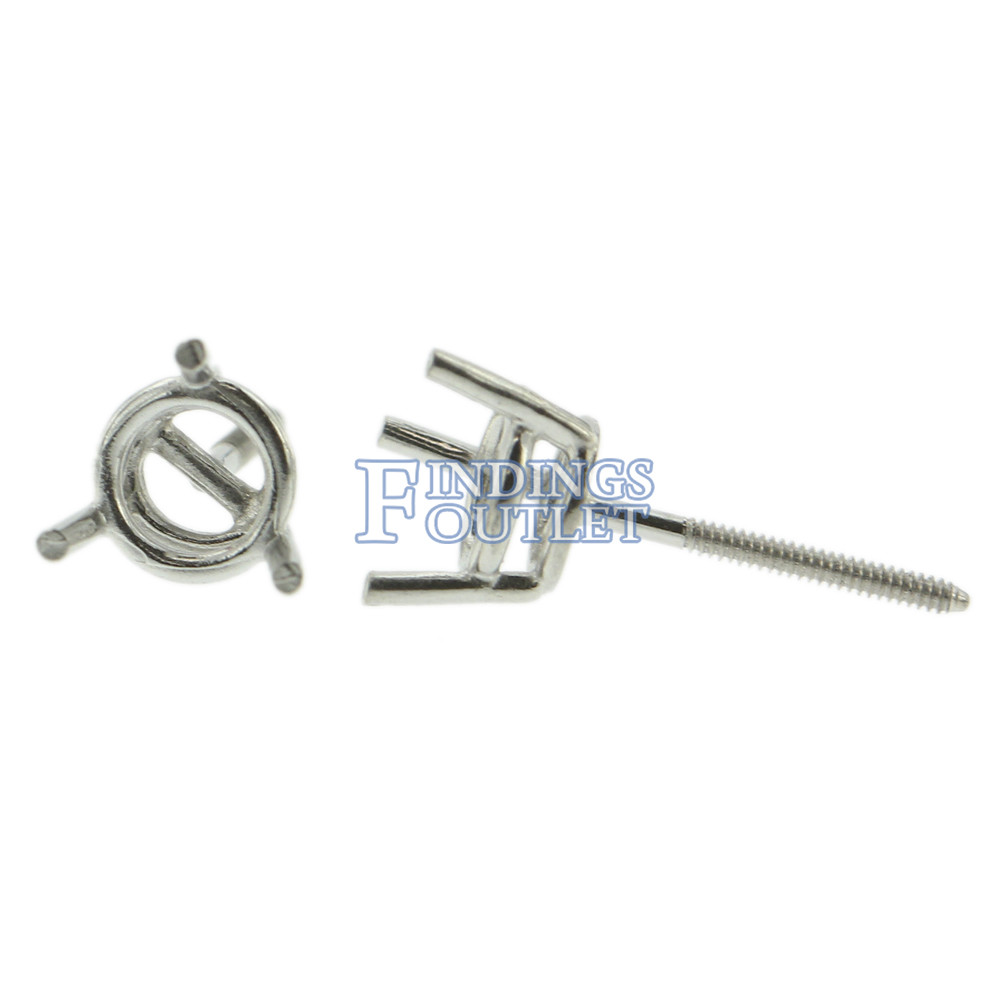 14k White Gold Round Wire Basket Stud Earring Mounting Setting Screw Back Post