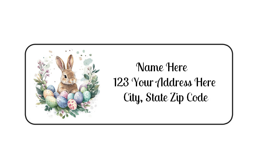 30 Easter Bunny Eggs PERSONALIZED RETURN ADDRESS LABELS 1 in X 2 5/8 GLOSSY