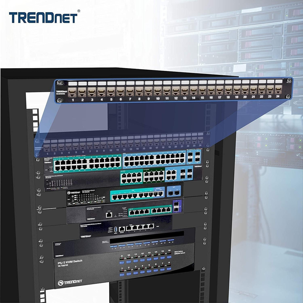 BUNDLE: 24-Port Blank Keystone Shielded 1U Patch Panel TC-KP24S + Shielded Cat
