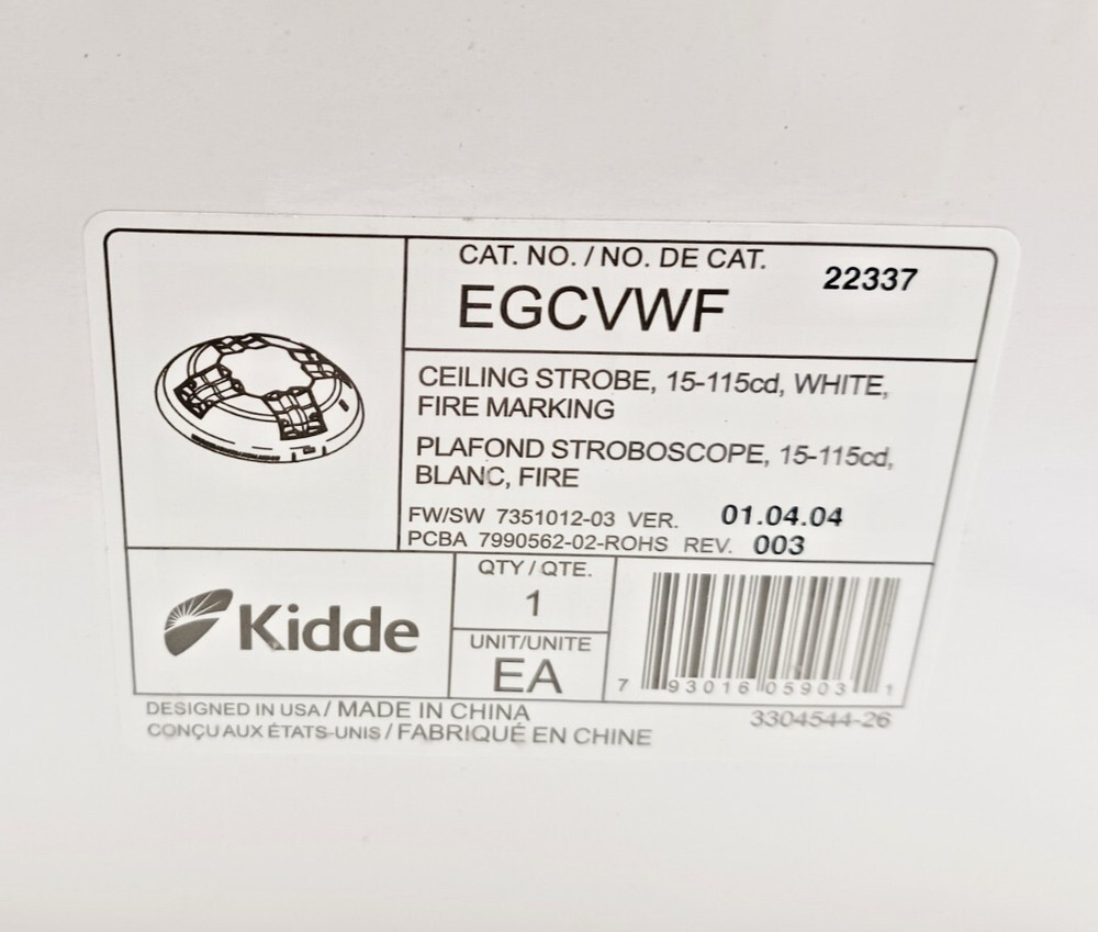 New Kidde White Ceiling Strobe Fire Marking 15-115CD Catalog # EGCVWF