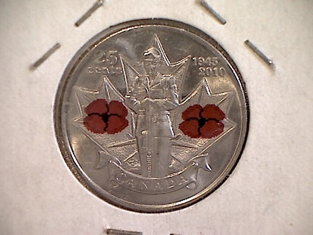 2010 Canada Unc.  COLORED POPPY PL 25 Cent Coin.