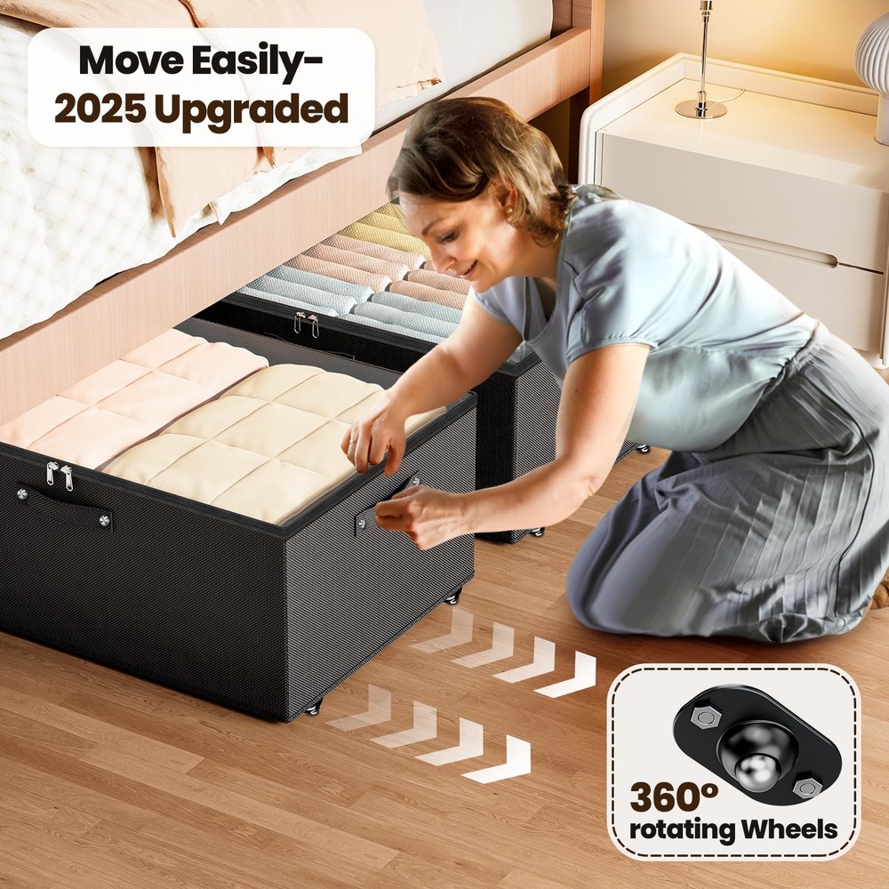 Underbed Storage with Wheels, 2 Pack Under Bed Storage Containers with Clear ...
