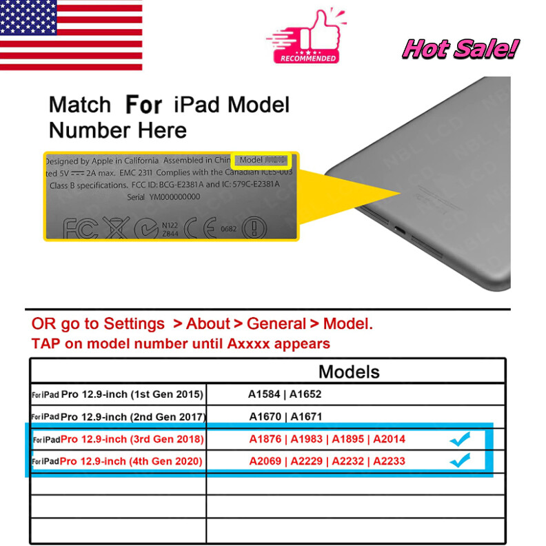 12.9" LCD Screen Replacement for iPad Pro 12.9 4th Gen A2233 Display Assembly
