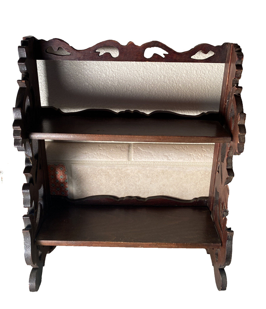 Antique Victorian brown Scrollwork folding small Display Rack shelf