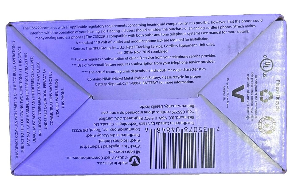 VTECH CS5229 Cordless Answering System With 1 Handset & Extended Range DECT 6.0