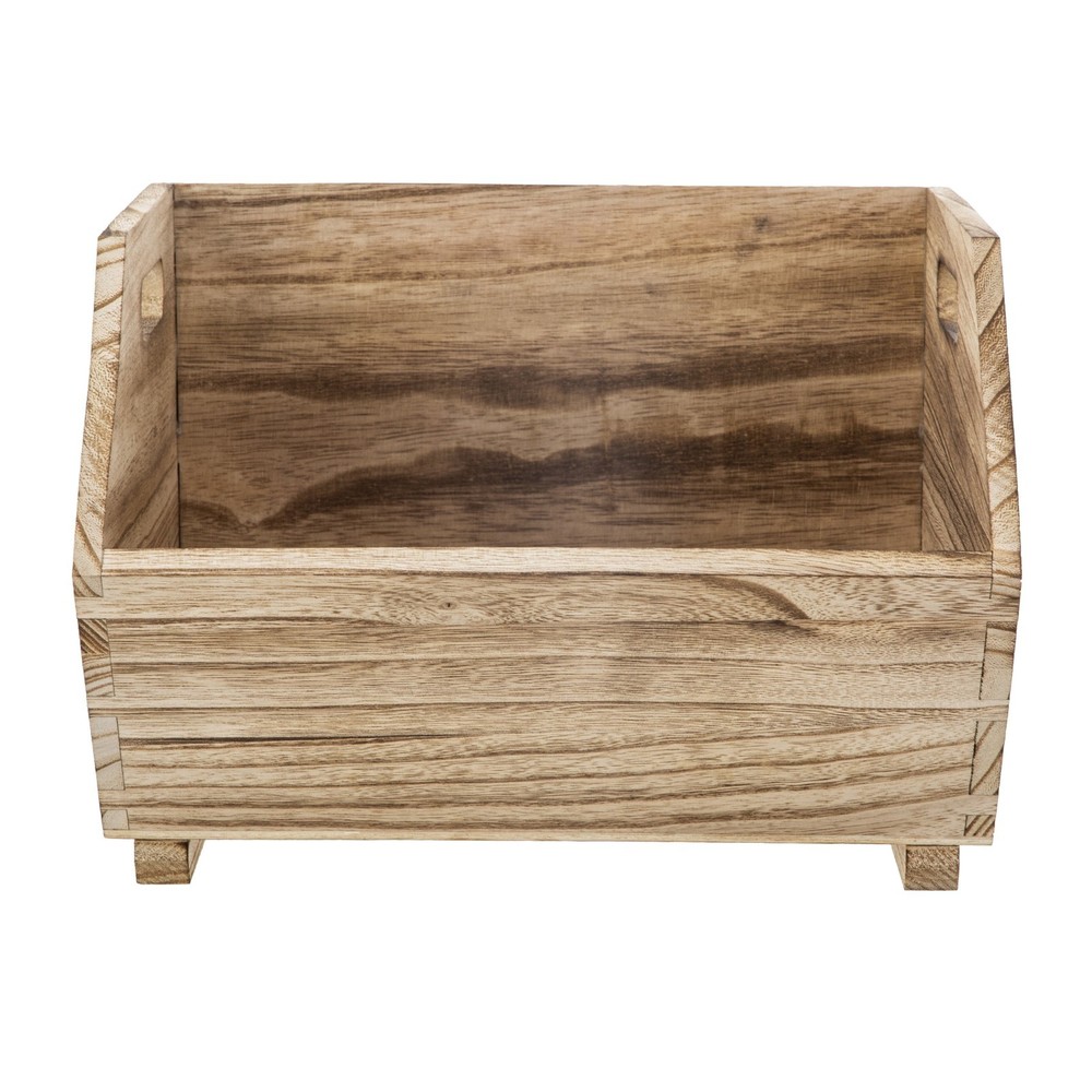 2-Pcs Natural Wood Stacking Open Front Decorative Storage Bin Modern