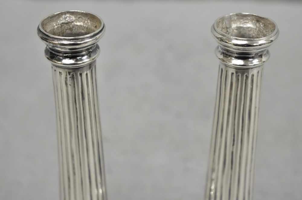 Vintage English Regency Silver Plated Classical Column Small Candlesticks - Pair