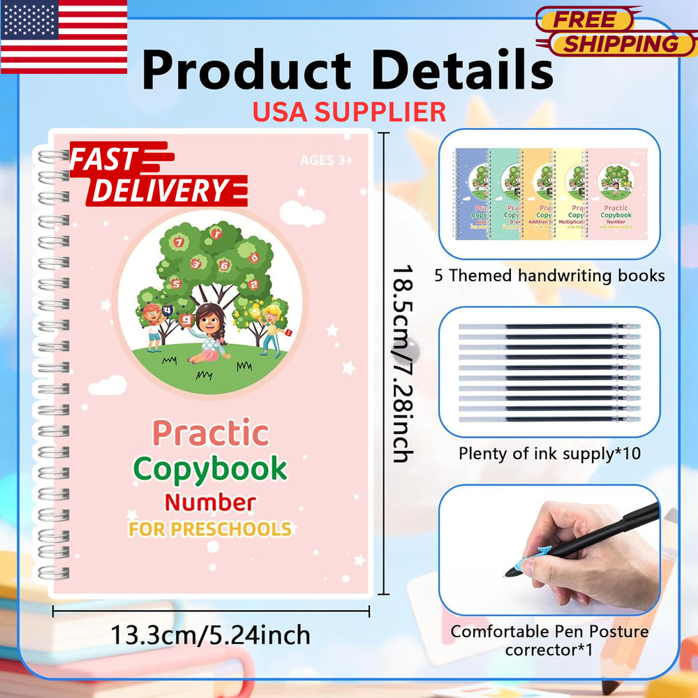 Magic Grooved Handwriting Practice CopybookSet Tracing Books Reusable forKids 3+