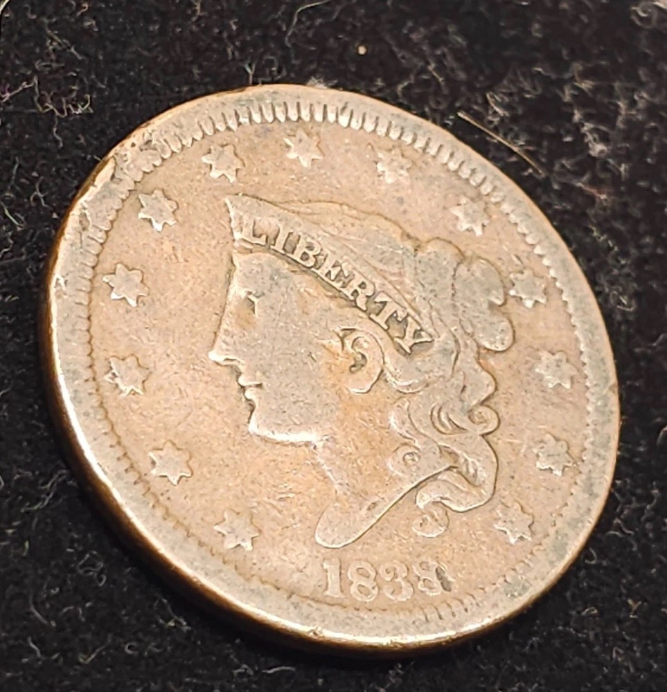 1838 Coronet Head / Large Cent / Very Fine