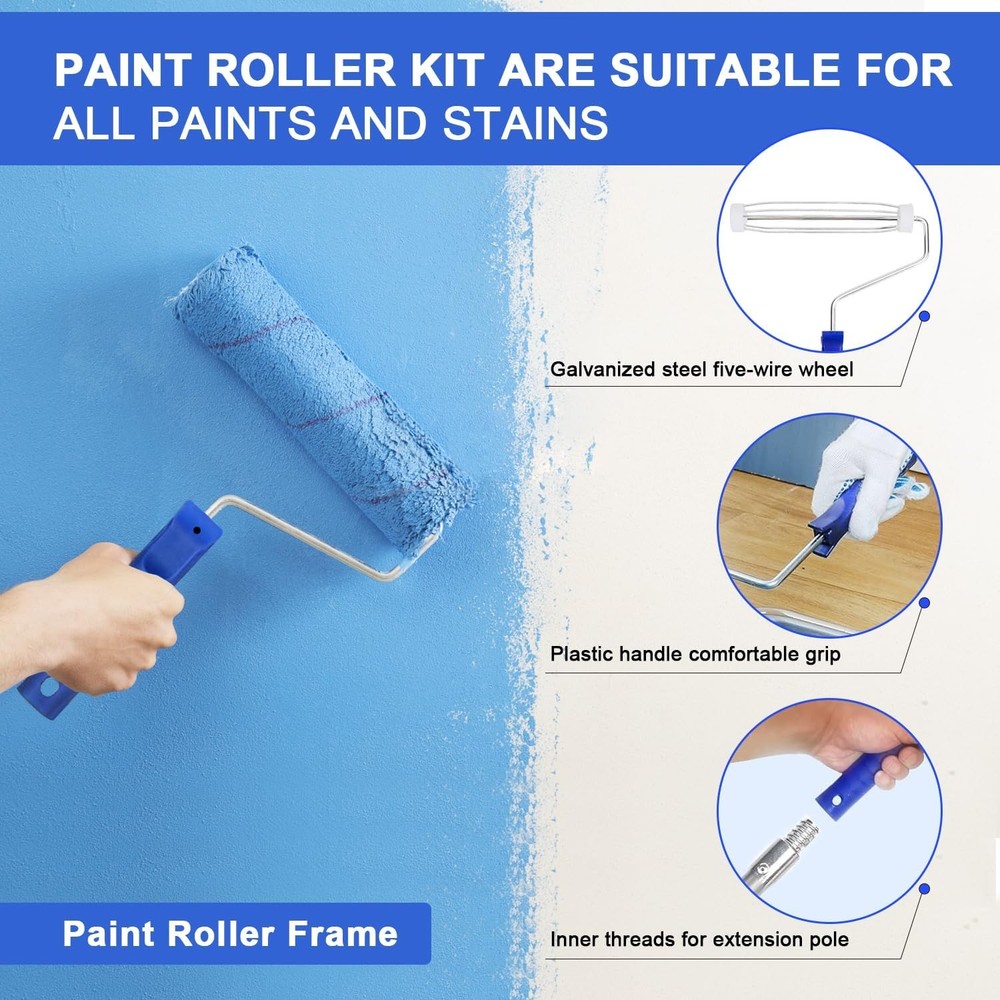 27 PCS Paint Roller Kit with Extension Pole, 4" & 9" Paint Rollers, Professional
