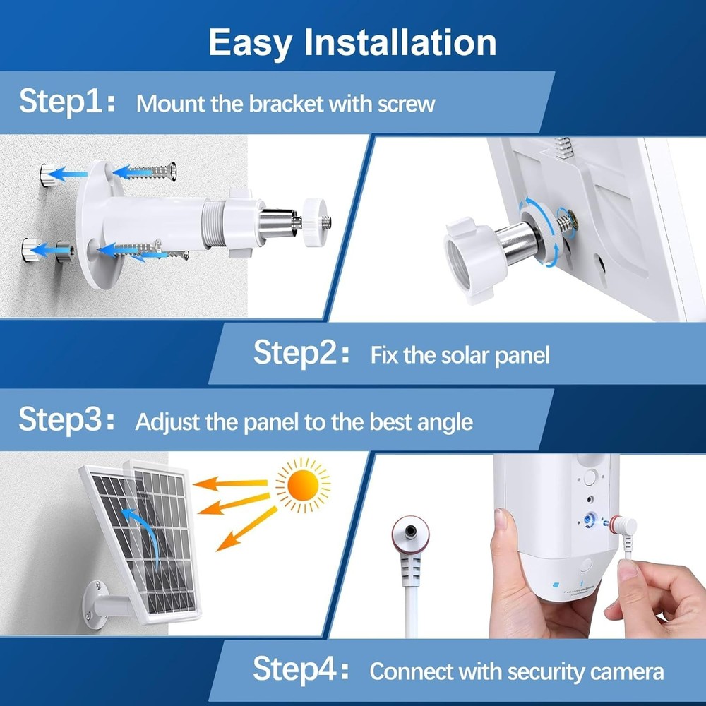 2 Pack Solar Panel Charger for Ring Camera, Panel size : 7.2 * 5 inch