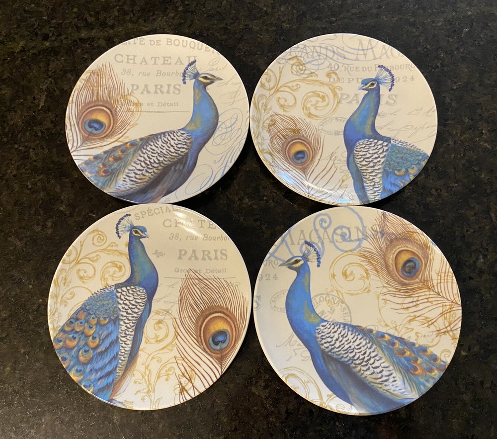 (4) Peacock Blue Prima Design Paris Appetizer Dessert Bread Bollywood MINT