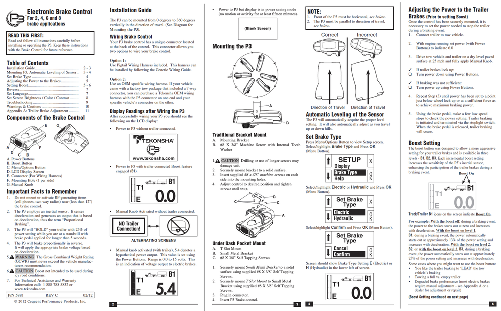 Tekonsha P3 Prodigy 90195 Electric Trailer Brake Control Module Controller Box
