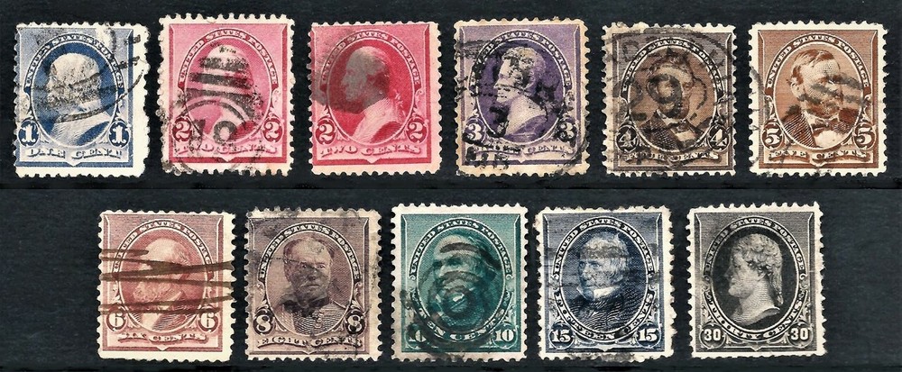 1890-93 Regular Issues 1-30¢ 11 Stamps Used Scott #219-228