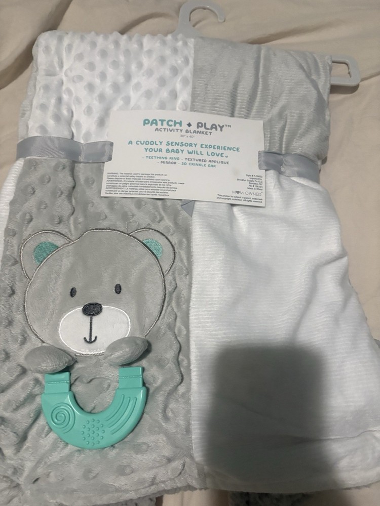 Patch + Play Sensory Activity Blanket 30x40 Bear Elephant Teething Ring