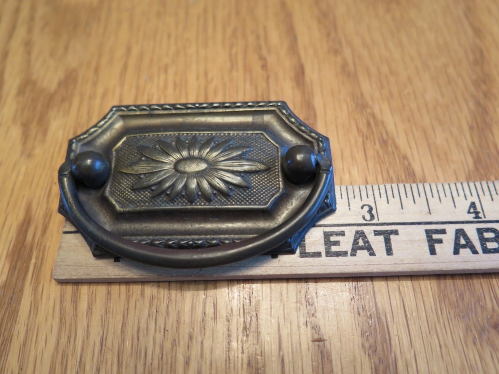 Antique Brass Tone Drawer Pulls Drop Pulls - Set of 9