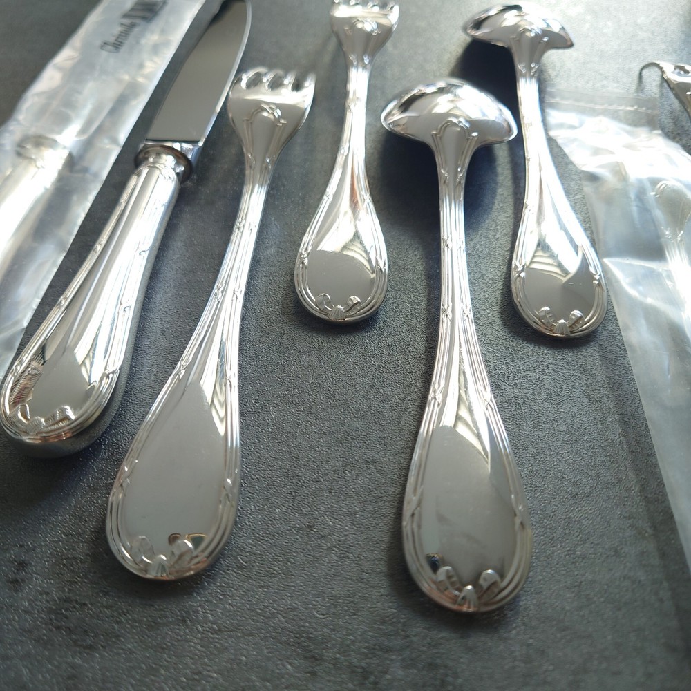 Christofle Rubans Silverplate Flatware Standard Knife Fork Spoon 10pcs Excellent