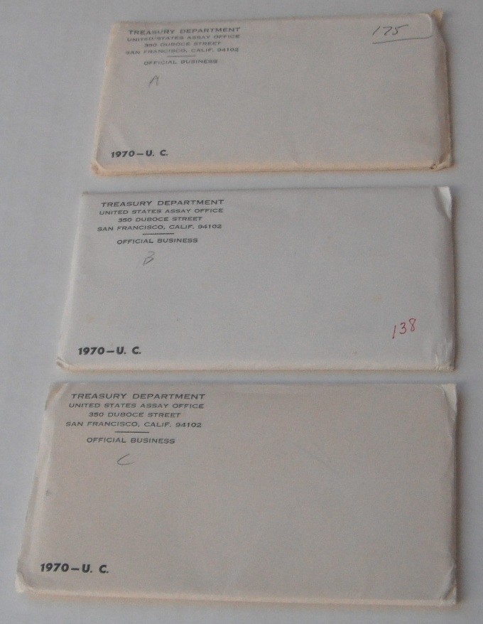 3 Mint Sets-1970  US government issue-includes scarce 1970-D half--part silver
