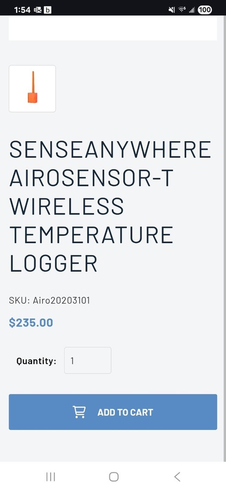 SenseAnywhere AiroSensor ER Wireless Temperature Data Logger - Calibrated